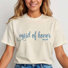 Retro Calligraphy Blue Script Maid of Honor Tシャツ