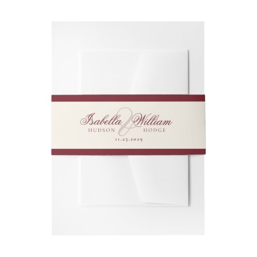 Retro Calligraphy Deep Red Classic Wedding 招待状ベリーバンド (正面例)