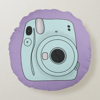 Retro Camera Throw Pillow – Fun Purple Aesthetic ラウンドクッション