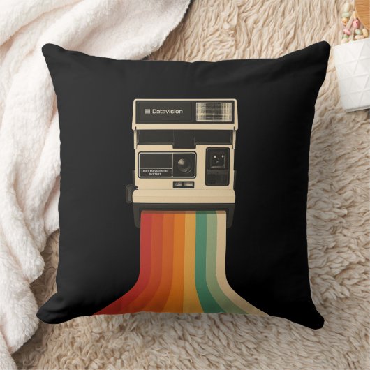 Retro Camera with Rainbow Print クッション (ブランケット)
