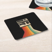 Retro Camera with Rainbow Print スクエアペーパーコースター (アングル)