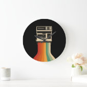 Retro Camera with Rainbow Print ラージ壁時計 (ホーム)