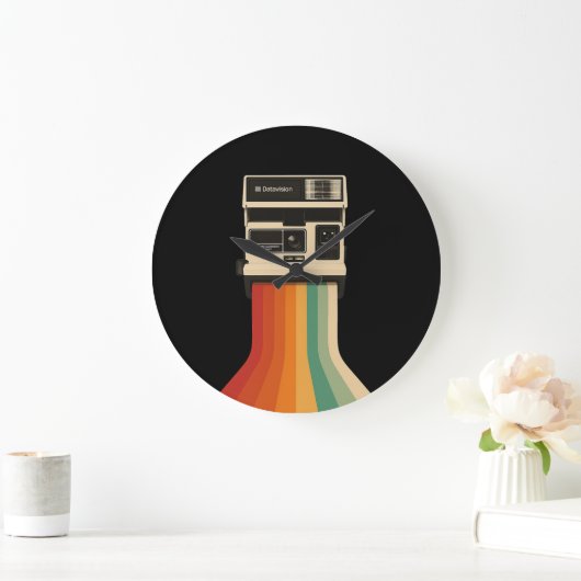 Retro Camera with Rainbow Print ラージ壁時計 (ホーム)