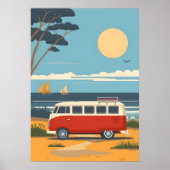 Retro Camper Van Beach Road Trip Art ポスター (正面)