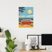 Retro Camper Van Beach Road Trip Art ポスター (ホームオフィス)