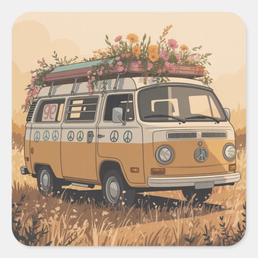 Retro Camper Van Sticker –  スクエアシール (正面)