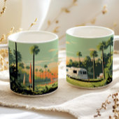 Retro Camping Woods Sunset コーヒーマグカップ