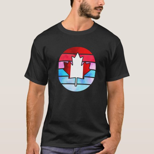 Retro Canada Maple Leaf Happy Canada Day Tシャツ (正面)