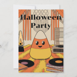 Retro Candy Corn Halloween Party Groovy Invitation 招待状