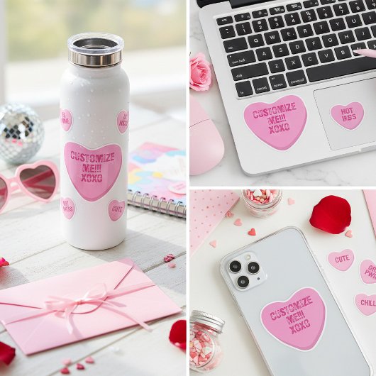 Retro Candy Heart Personalized Custom Pink Vinyl シール