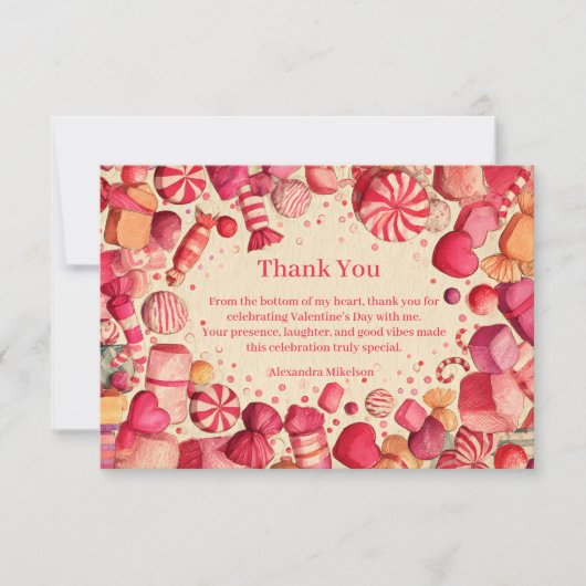 Retro Candy Sweets Valentine Party サンキューカード (正面)