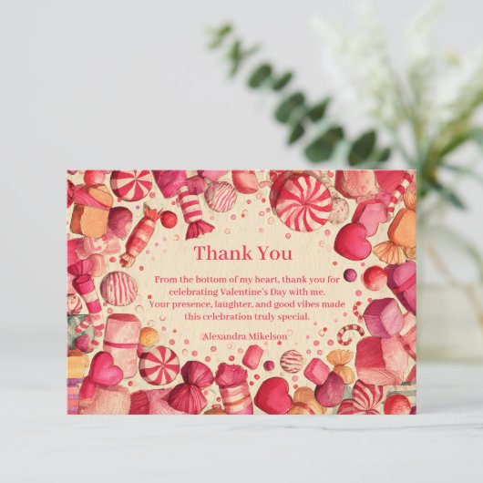 Retro Candy Sweets Valentine Party サンキューカード (スタンド正面)