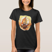 Retro Captain Panda Summer Sailing Boat Tシャツ (正面)