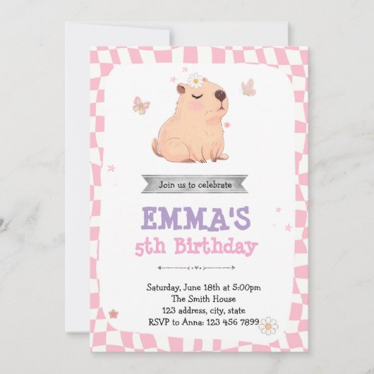 Retro Capybara birthday invitation 招待状 (正面)