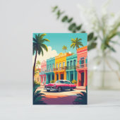 Retro Car and Tropical Havana Vintage Travel ポストカード (スタンド正面)