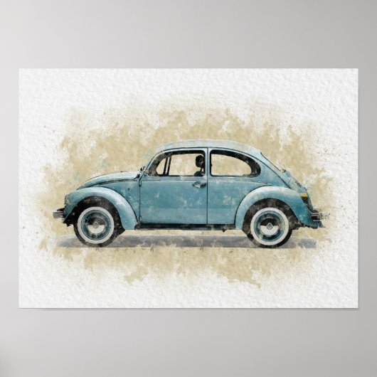 Retro Car Artwork - Blue Color ポスター (正面)
