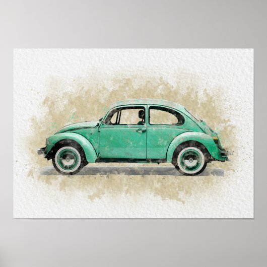 Retro Car Artwork - Green Color ポスター (正面)