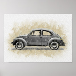 Retro Car Artwork - Grey Color ポスター