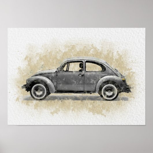 Retro Car Artwork - Grey Color ポスター (正面)