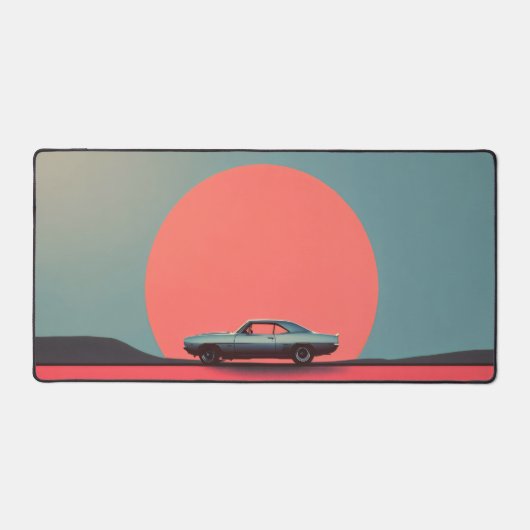 Retro Car Minimal Sunset Artwork デスクマット (正面)