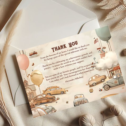 Retro Car Themed Kids Birthday サンキューカード
