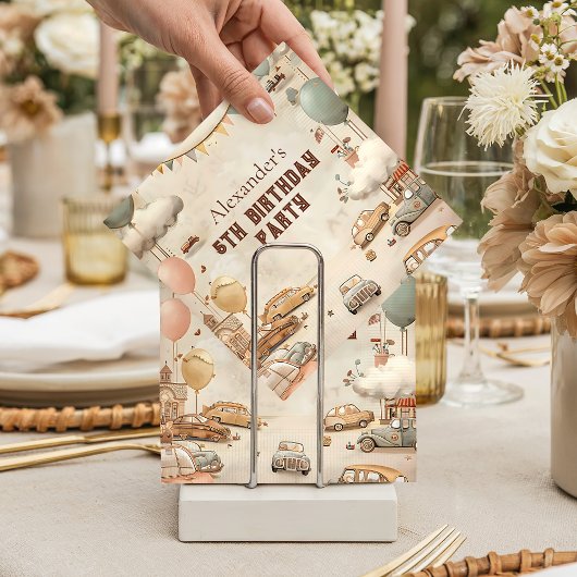Retro Car Themed Kids Birthday スタンダードカクテルナプキン
