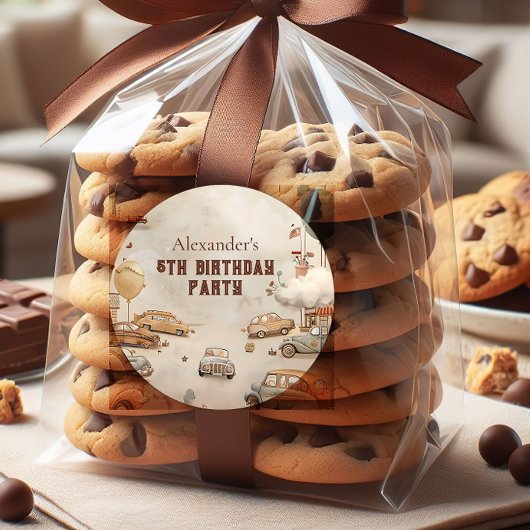 Retro Car Themed Kids Birthday ラウンドシール