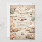 Retro Car Themed Kids Birthday 招待状 (正面)