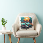 Retro Car with Urban Skyline Accent Cushion クッション (椅子)