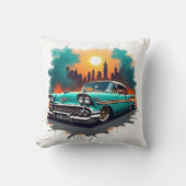 Retro Car with Urban Skyline Accent Cushion クッション (正面)