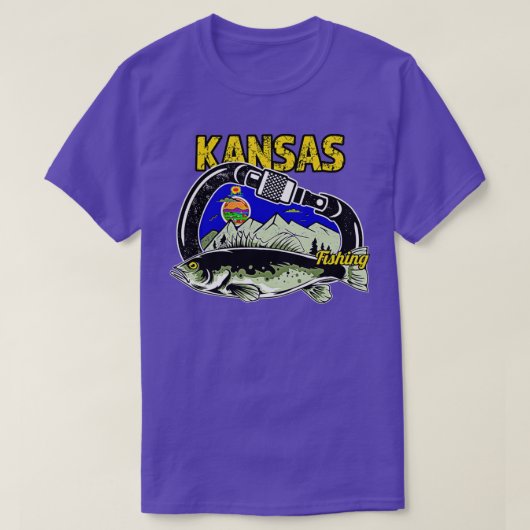 Retro Carabiner Kansas Fishing  Tシャツ (デザイン正面)
