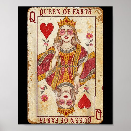 Retro Card Queen Of Farts Funny Novelty Fart Queen ポスター (正面)