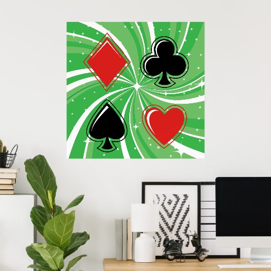 Retro Card Suits Vibrant Red and Black ポスター (ホームオフィス)