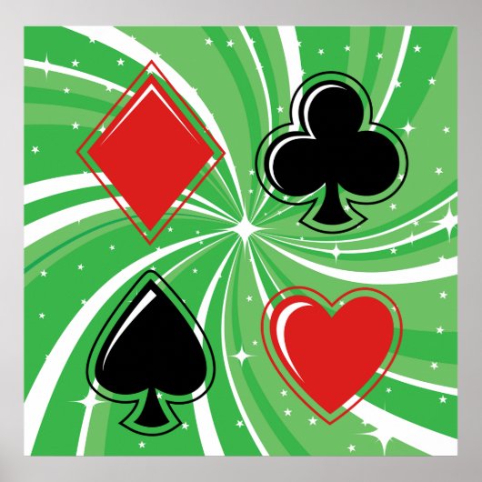 Retro Card Suits Vibrant Red and Black ポスター (正面)