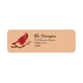 Retro Cardinal Midcentury Bird Art Return Address ラベル