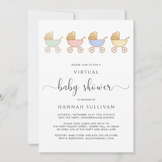 Retro Carriages Virtual Baby Shower 招待状 (正面)