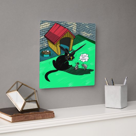 Retro Cartoon Black Cat Wall Clock スクエア壁時計 (オフィス)