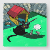 Retro Cartoon Black Cat Wall Clock スクエア壁時計 (正面)
