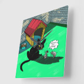 Retro Cartoon Black Cat Wall Clock スクエア壁時計 (傾斜)