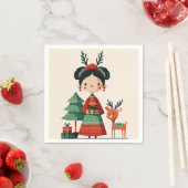 Retro Cartoon Frida Kahlo Cute Simple Christmas スタンダードカクテルナプキン (インサイチュ)