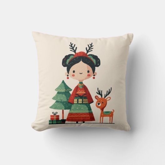 Retro Cartoon Frida Kahlo Simple Cute Christmas クッション (正面)