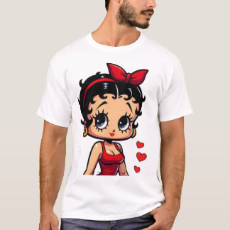 Retro Cartoon Girl in Red Dress Tシャツ