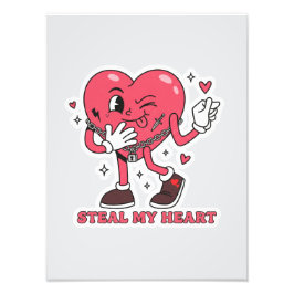 Retro Cartoon Heart Steal My Heart Vintage Poster フォトプリント