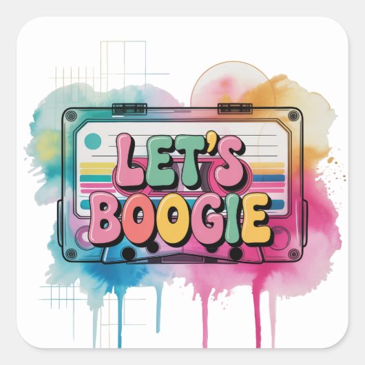 Retro Cassette Tape Let’s Boogie Adult Birthday  スクエアシール (正面)