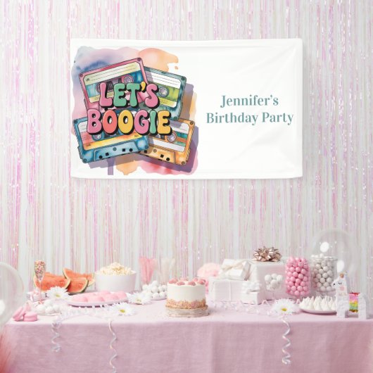 Retro Cassette Tape Let’s Boogie Adult Birthday  横断幕 (パーティー)