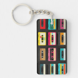 Retro Cassette Tape Pattern – Vintage Music  キーホルダー