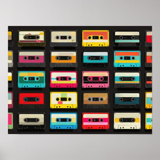 Retro Cassette Tape Pattern – Vintage Music ポスター (正面)