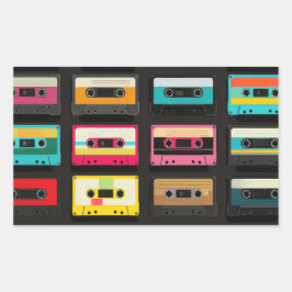 Retro Cassette Tape Pattern – Vintage Music  長方形シール