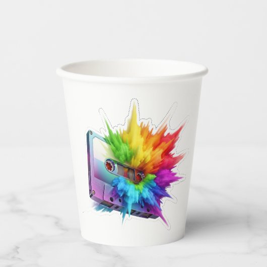 Retro Cassette Tape with Rainbow Color Splash Burs 紙コップ (正面)