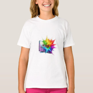 Retro Cassette Tape with Rainbow Color Splash Burs Tシャツ
